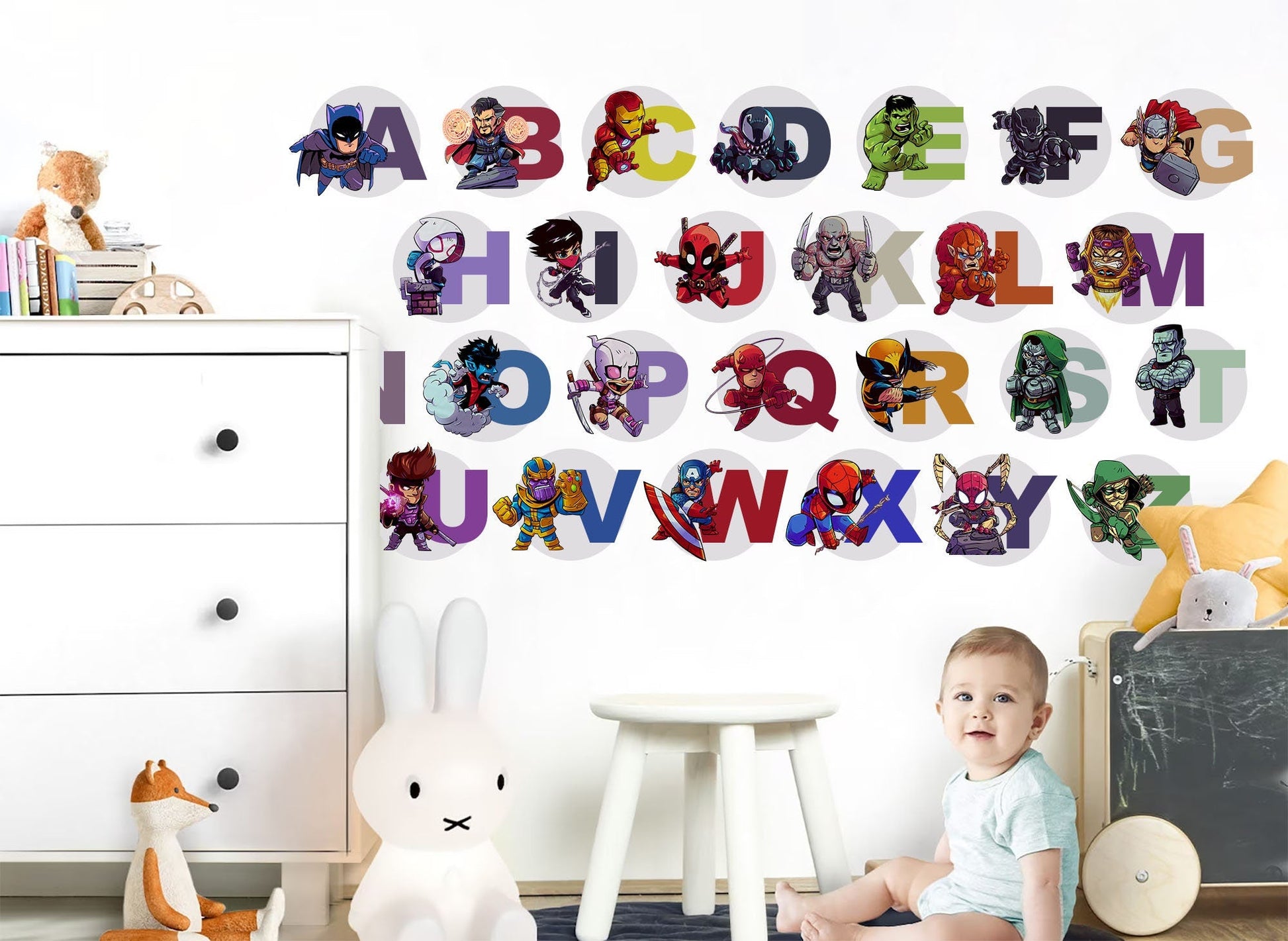 Superhero Avengers Alphabet ABC Capital Letters Squad Wall Decal