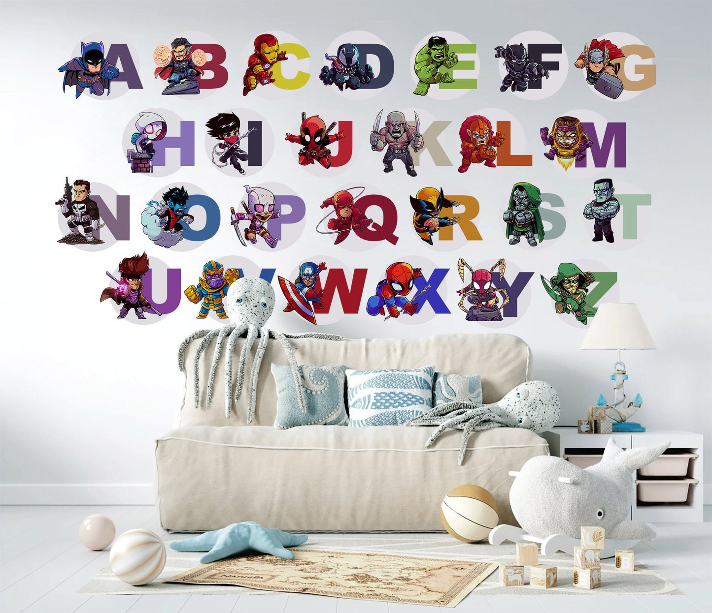 Superhero Avengers Alphabet ABC Capital Letters Squad Wall Decal