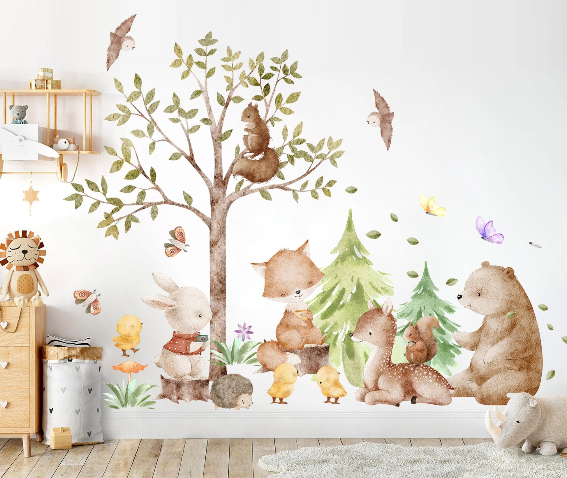 Forest Friends Cartoon Wall Decal - Bunny Squirrel Fox Deer Bear Chick - BR375L