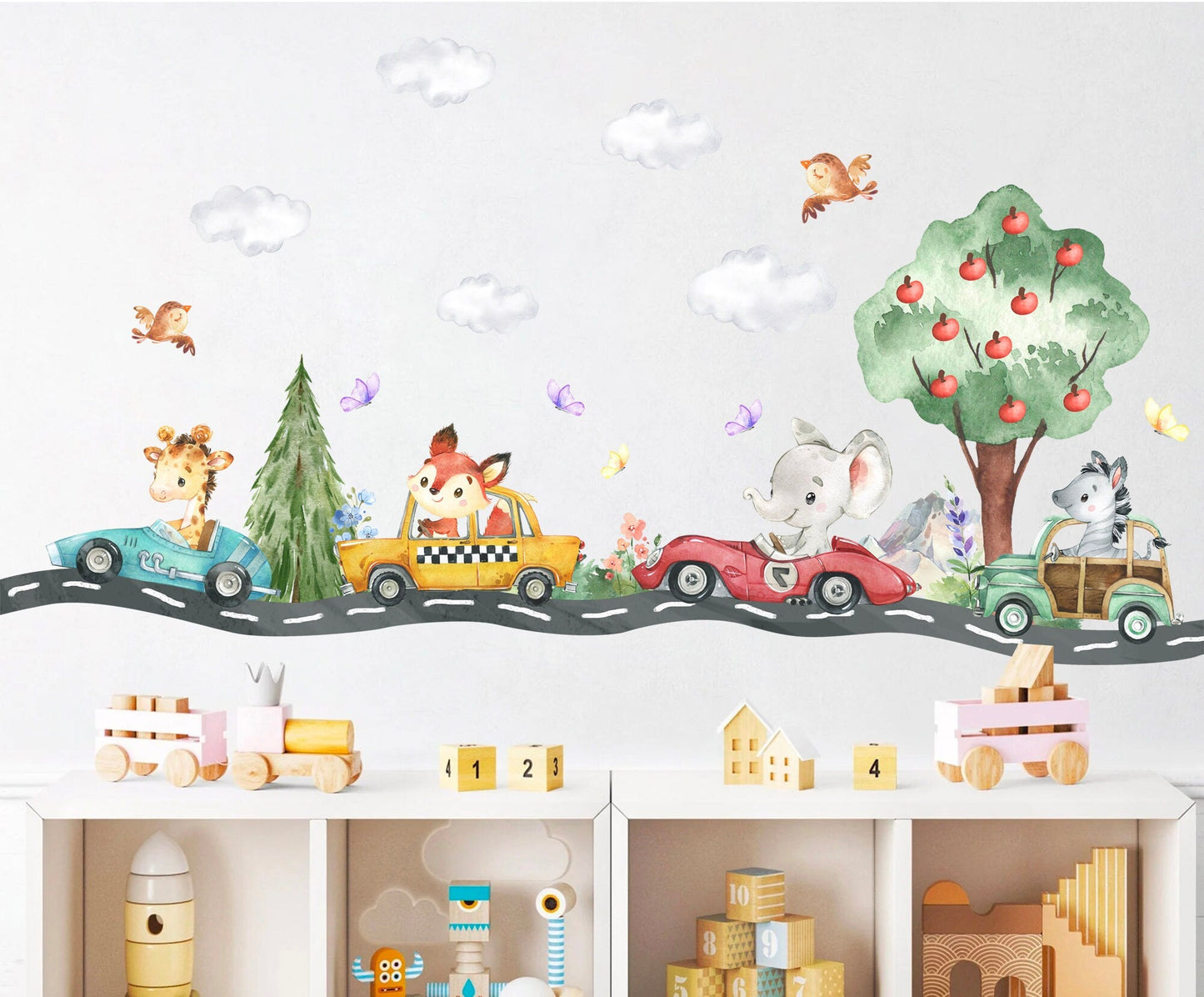 Countryside Joy Baby Animals Driving Wall Decal - Elephant Giraffe Zebra Fox - BR362