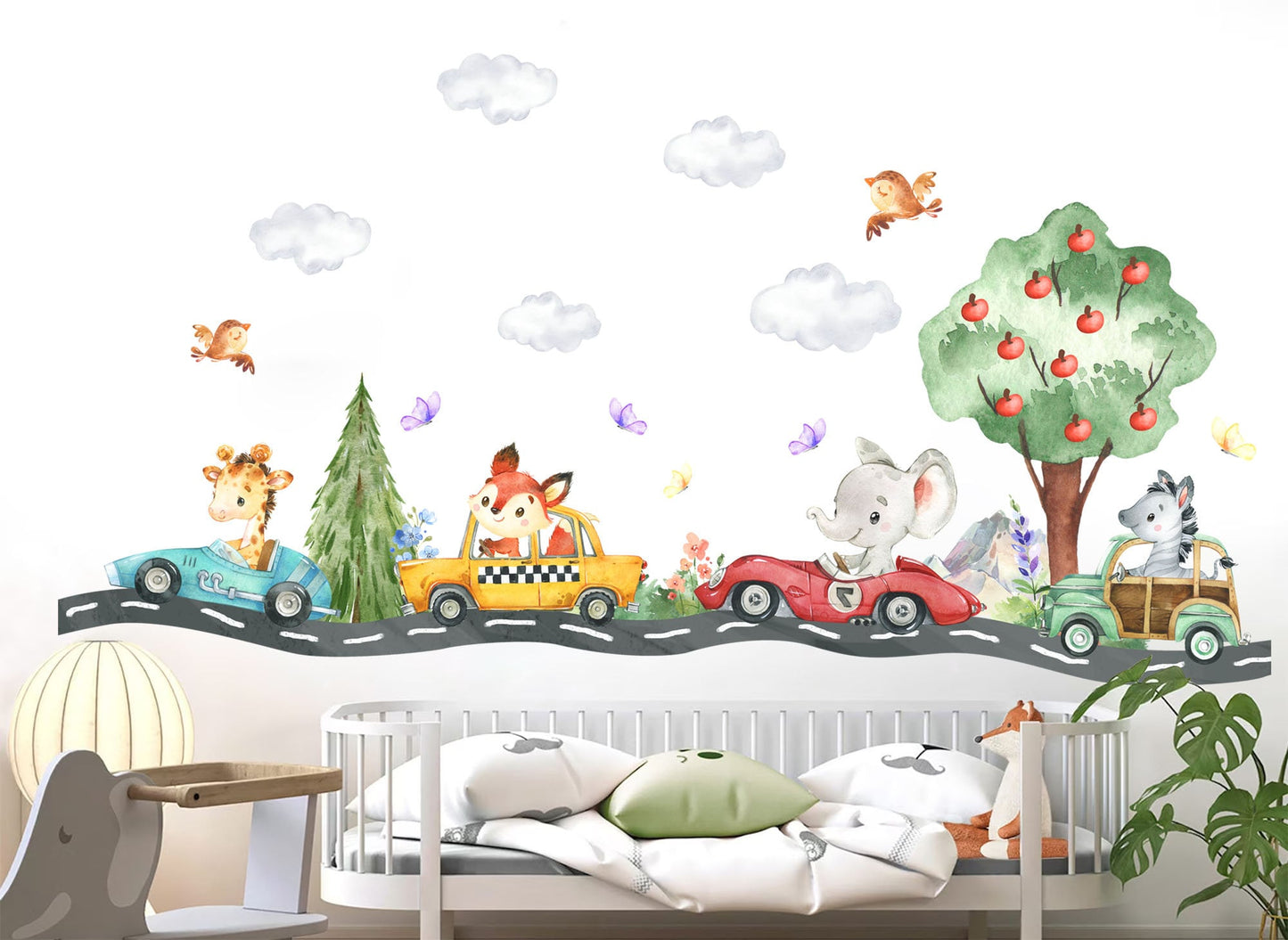 Countryside Joy Baby Animals Driving Wall Decal - Elephant Giraffe Zebra Fox - BR362