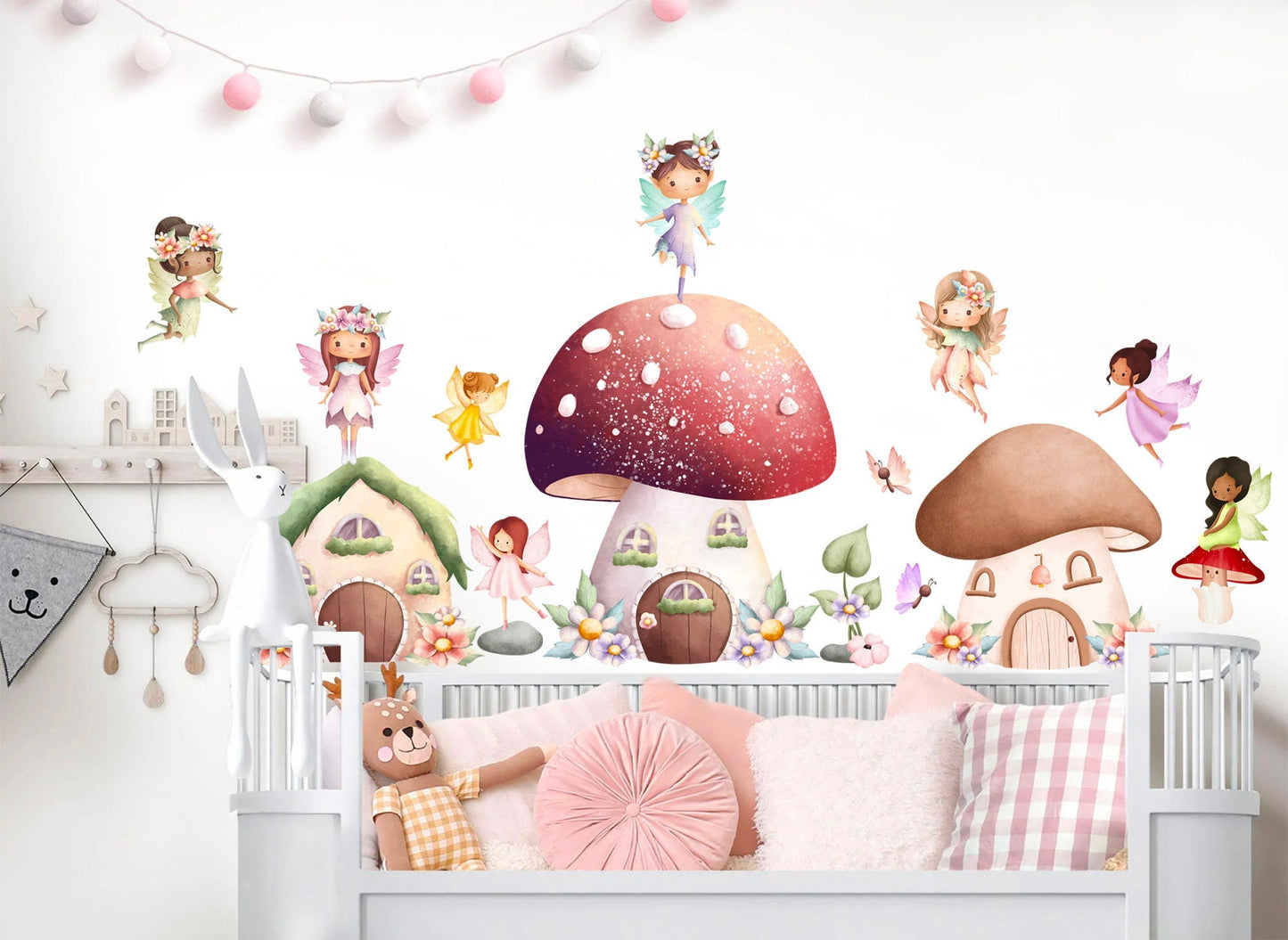Enchanting Fairy Blossom Wall Decals Set- Tree Mushroom House - Removable Peel and Stick - BR379