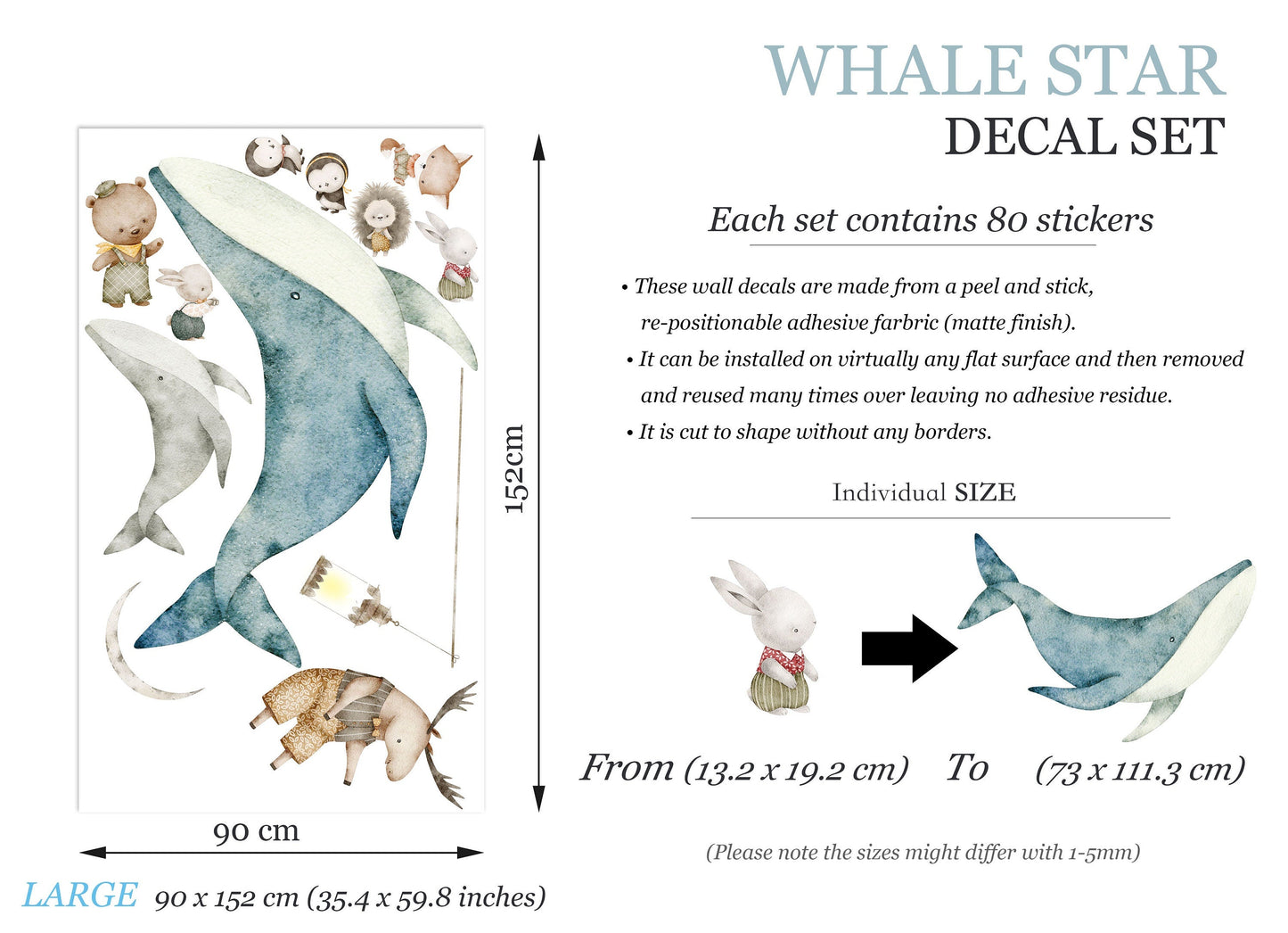 Undersea Wonderland Wall Decal - Forest Animals Flying Explore with Whales - Nursery Decor - BR371