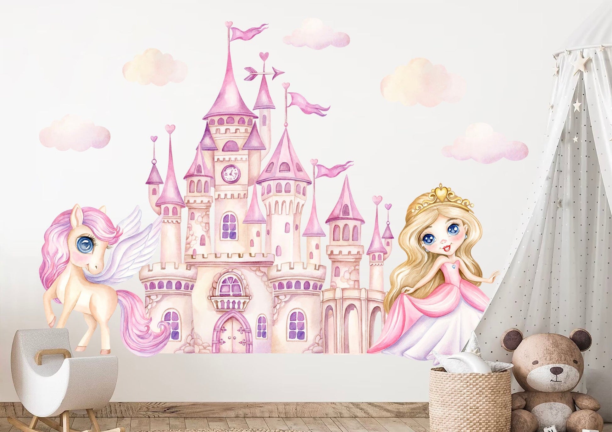 Enchanting Princess Castle & Unicorn Wall Decal for Girls' Room - BR387