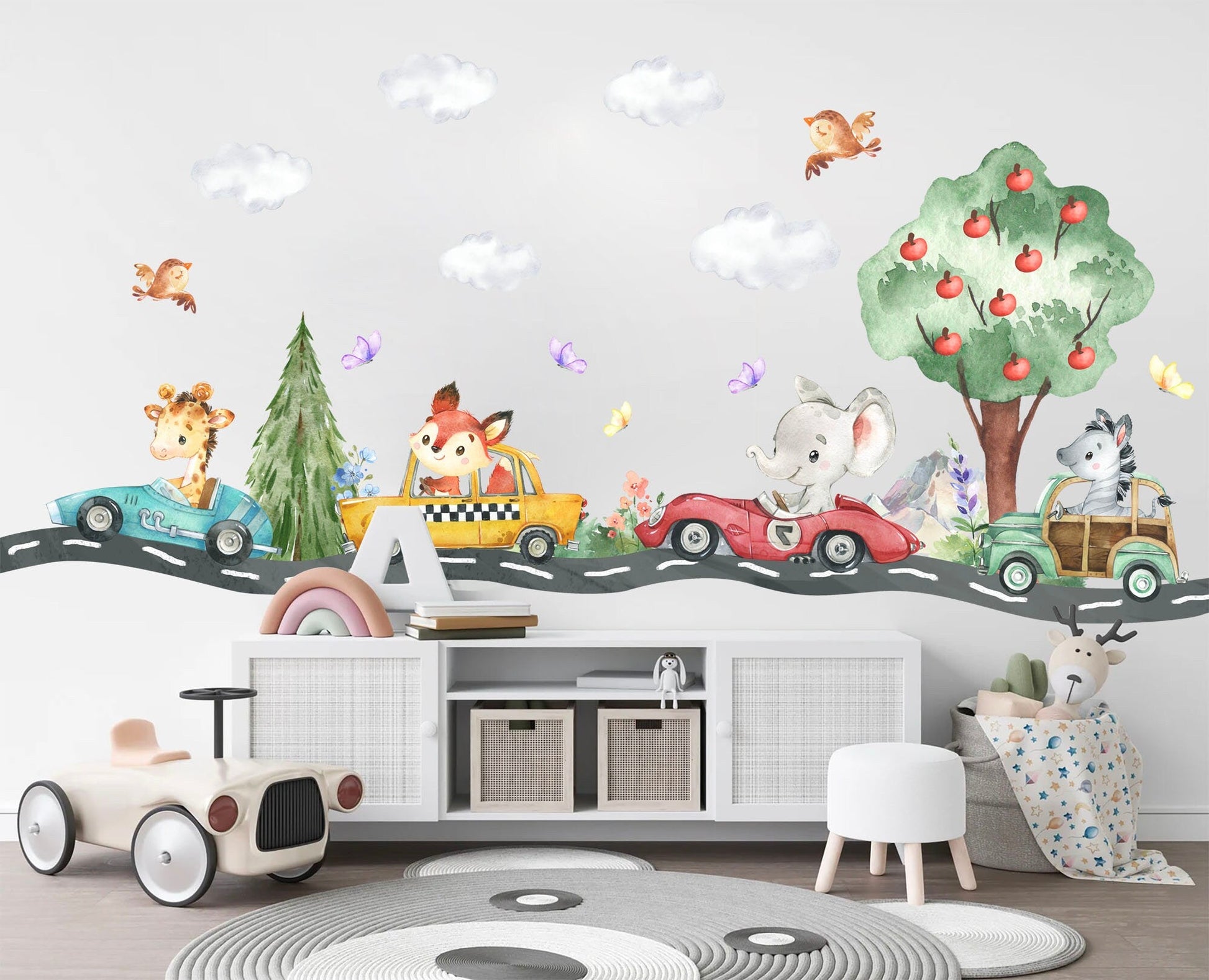 Countryside Joy Baby Animals Driving Wall Decal - Elephant Giraffe Zebra Fox - BR362