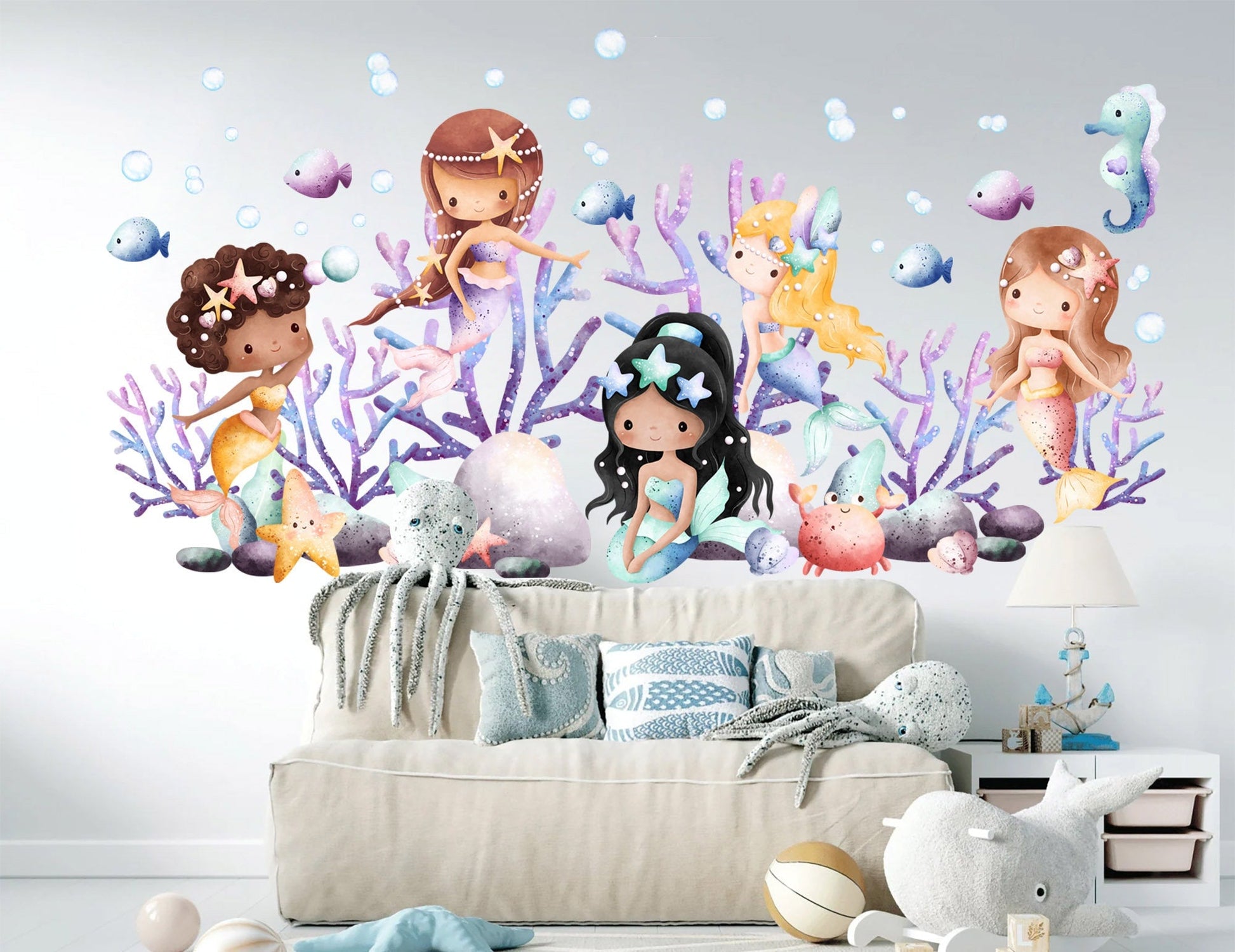 Enchanting Underwater Mermaid World Wall Decal for Girls' Room - BR384