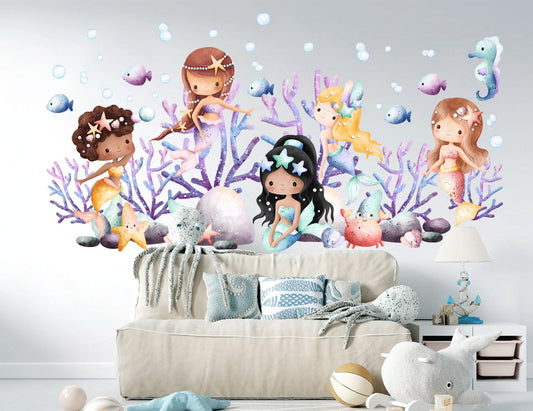 Enchanting Underwater Mermaid World Wall Decal for Girls' Room - BR384