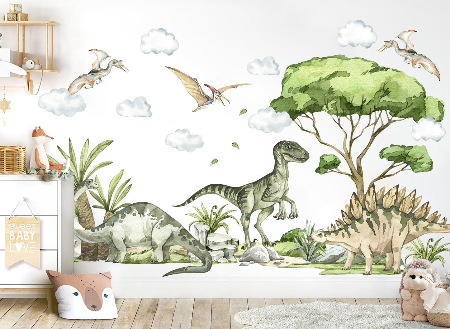 Dinosaur Adventure Pterodactyl Velociraptor Stegosaurus Jurassic Wall Decal - BR398