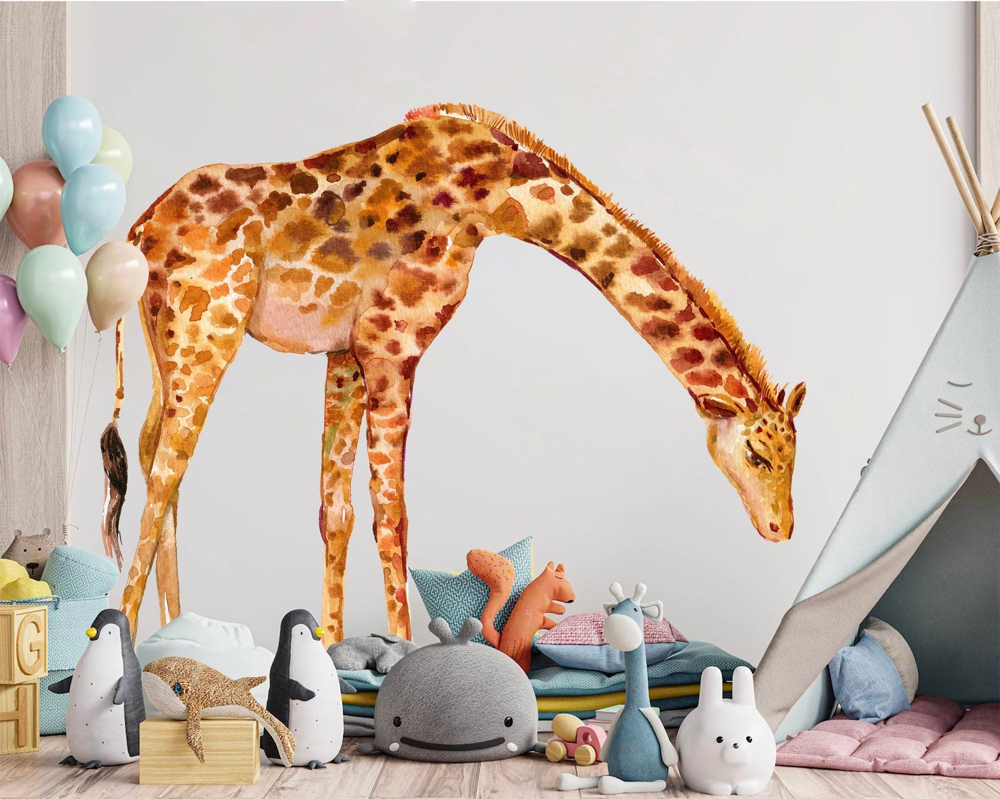Giraffe Family Wall Decal - Mother Giraffe Adoring Baby Giraffe - BR400