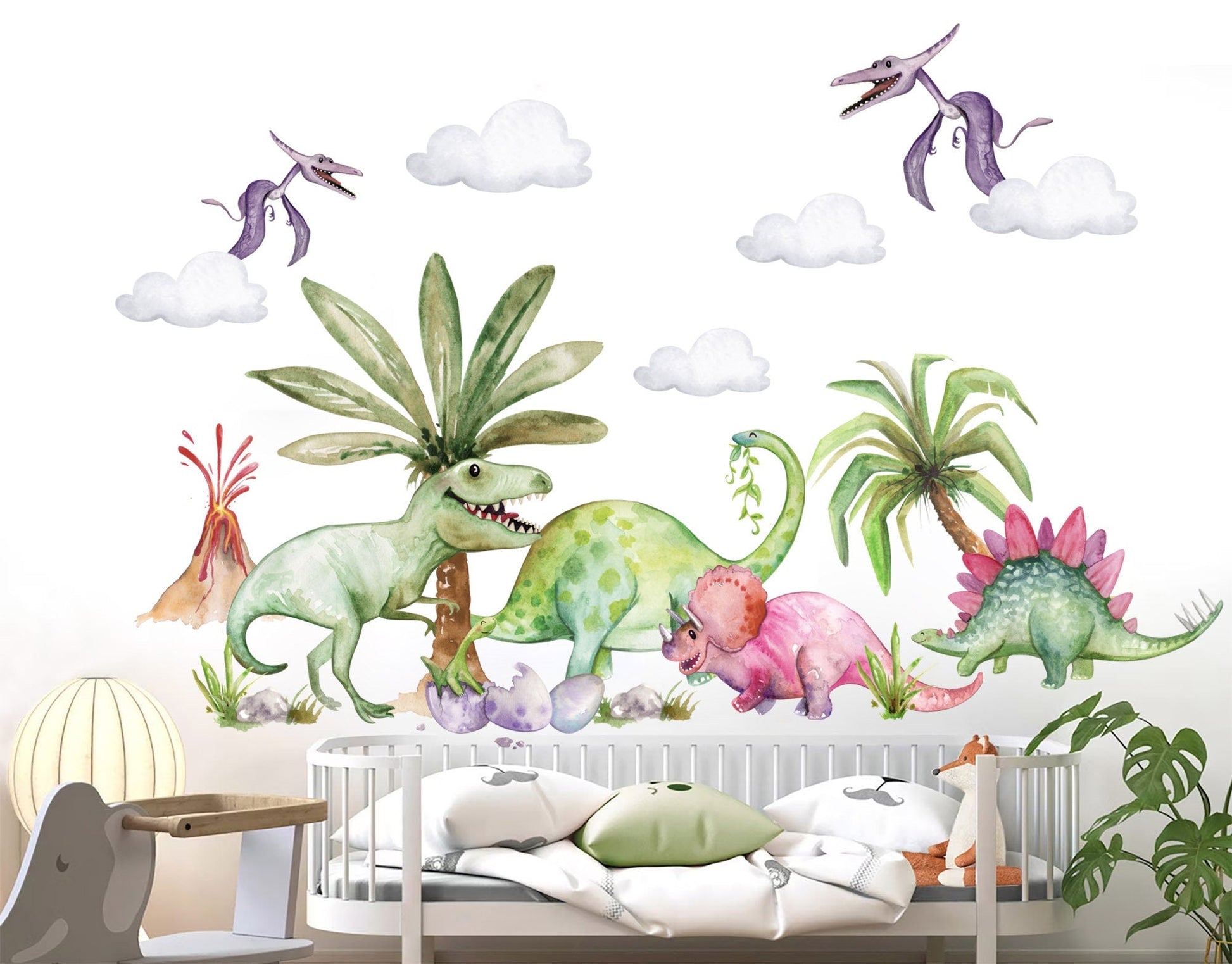 Prehistoric Tyrannosaurus Rex Coconut Tree Dinosaur Paradise Wall Decal - Peel and Stick - BR401