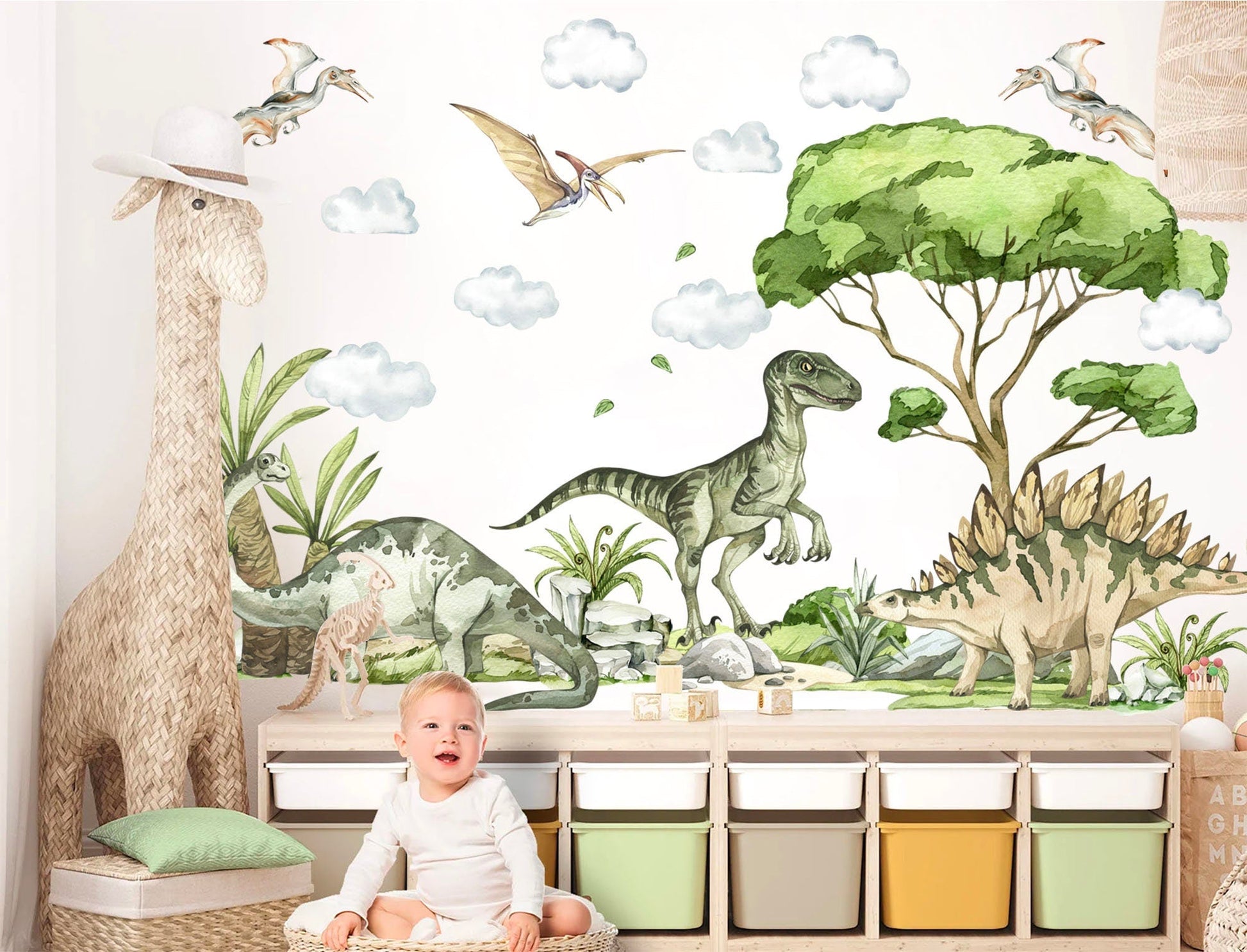 Dinosaur Adventure Pterodactyl Velociraptor Stegosaurus Jurassic Wall Decal - BR398