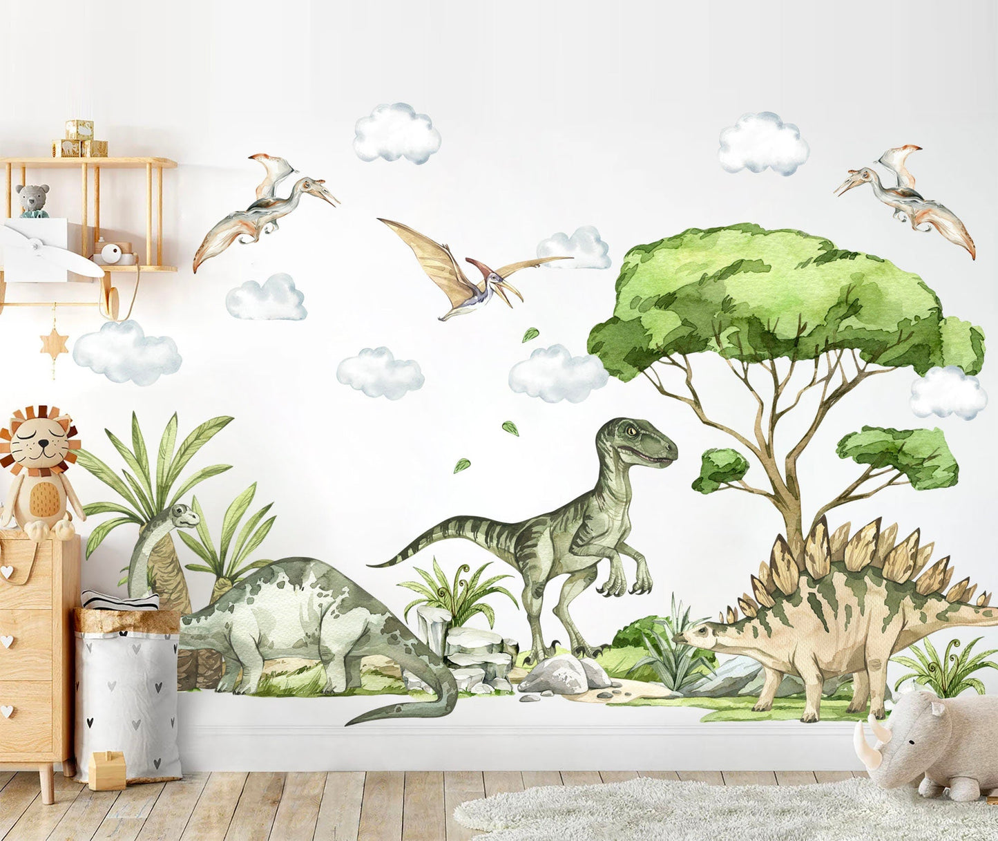 Dinosaur Adventure Pterodactyl Velociraptor Stegosaurus Jurassic Wall Decal - BR398