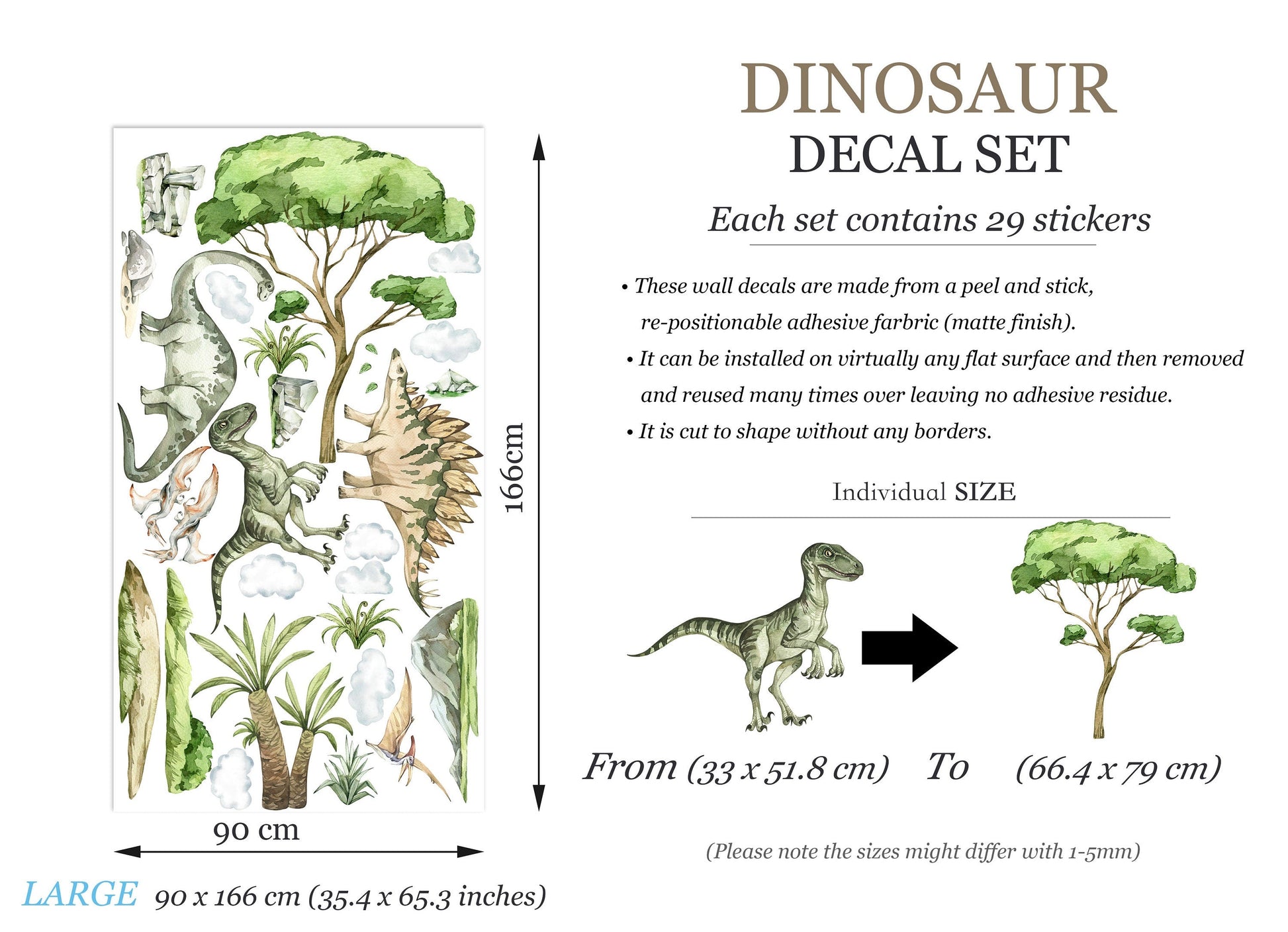 Dinosaur Adventure Pterodactyl Velociraptor Stegosaurus Jurassic Wall Decal - BR398