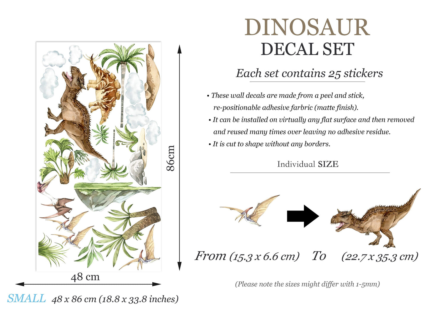 Jurassic Dinosaur T-Rex Triceratops Brachiosaurus Trees Rocks Clouds Wall Decal - BR399