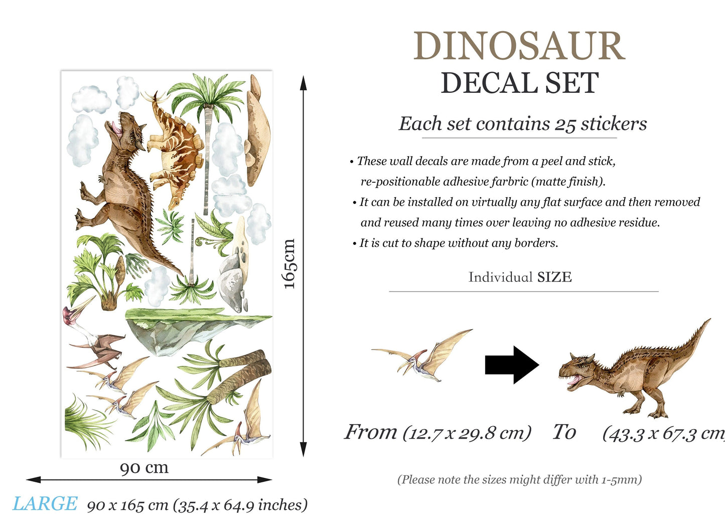 Jurassic Dinosaur T-Rex Triceratops Brachiosaurus Trees Rocks Clouds Wall Decal - BR399