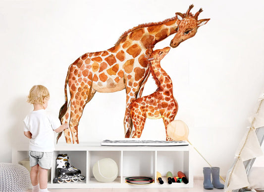 Giraffe Family Wall Decal - Mother Giraffe Adoring Baby Giraffe - BR400