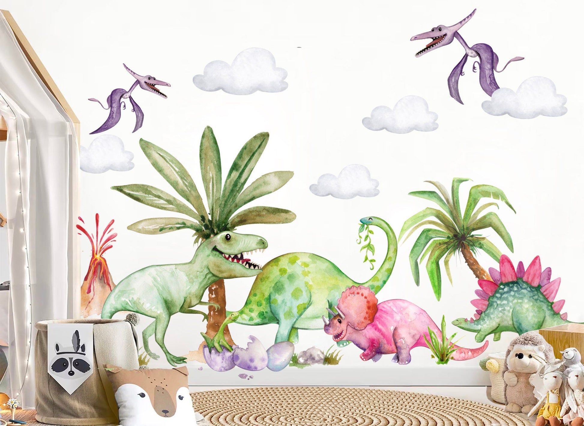 Prehistoric Tyrannosaurus Rex Coconut Tree Dinosaur Paradise Wall Decal - Peel and Stick - BR401