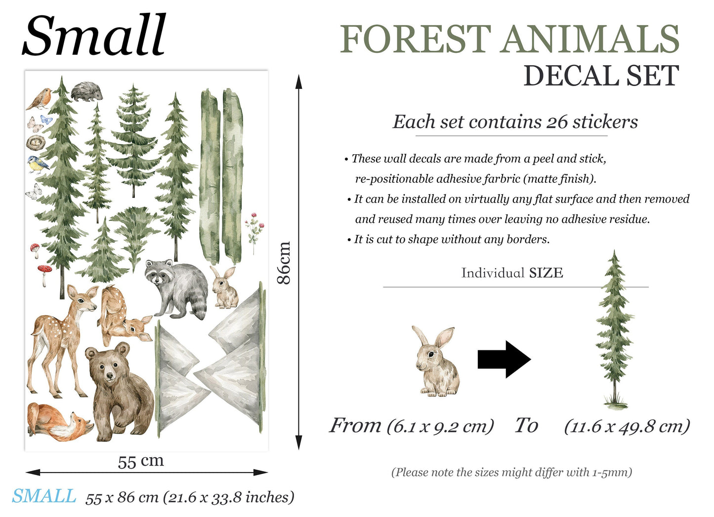 Woodland Forest Animals Fox Rabbit Bear Wall Decal - BR406