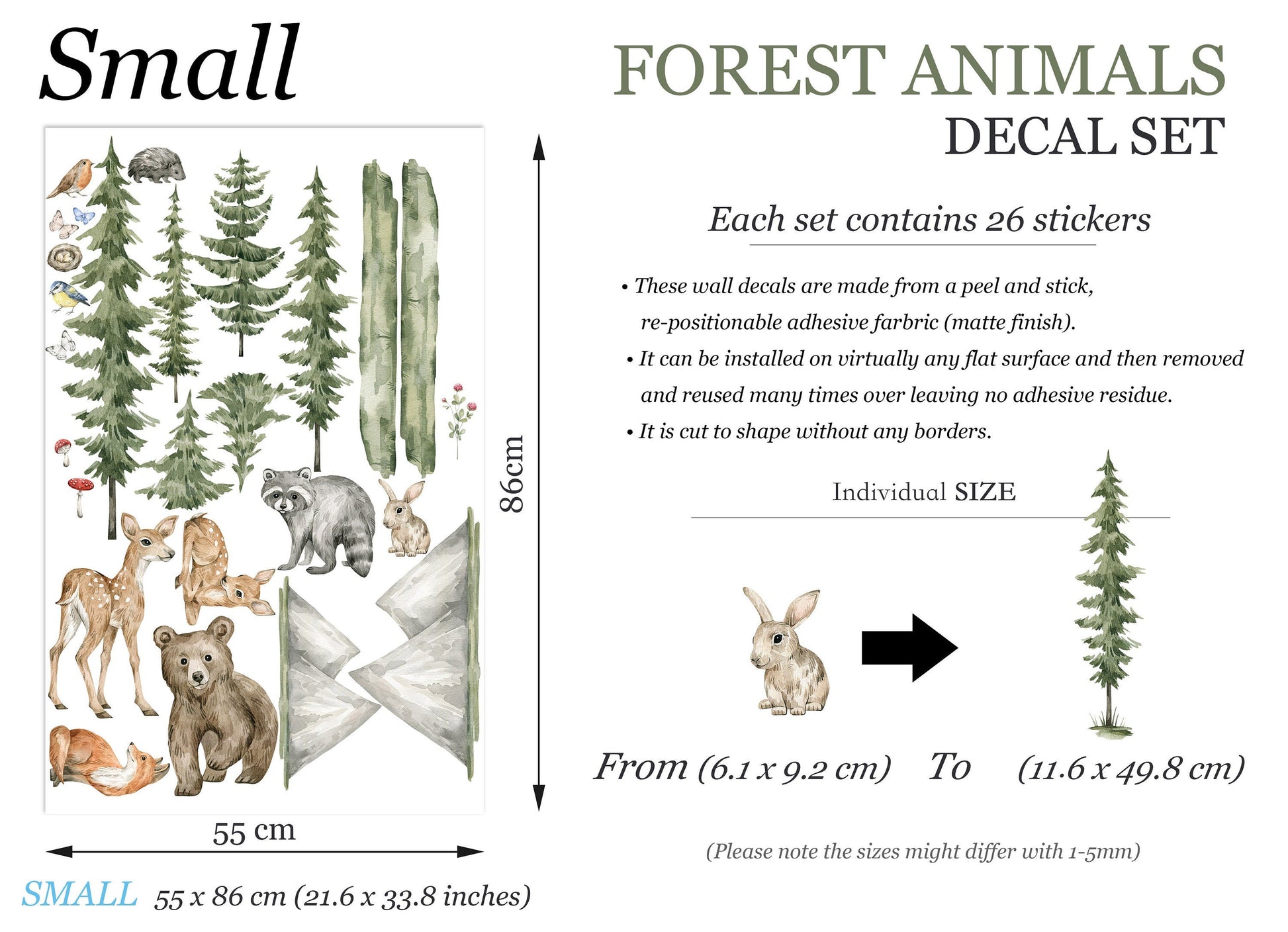 Woodland Forest Animals Fox Rabbit Bear Wall Decal - BR406