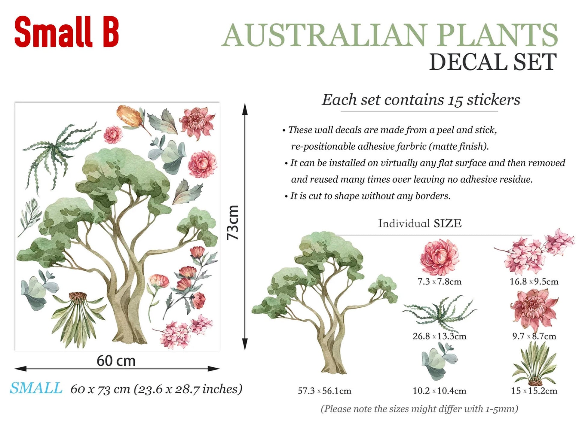 Australian Animals and Plants Kangaroo Koala Eucalyptus Removable Nursery Wall Decal - BR125