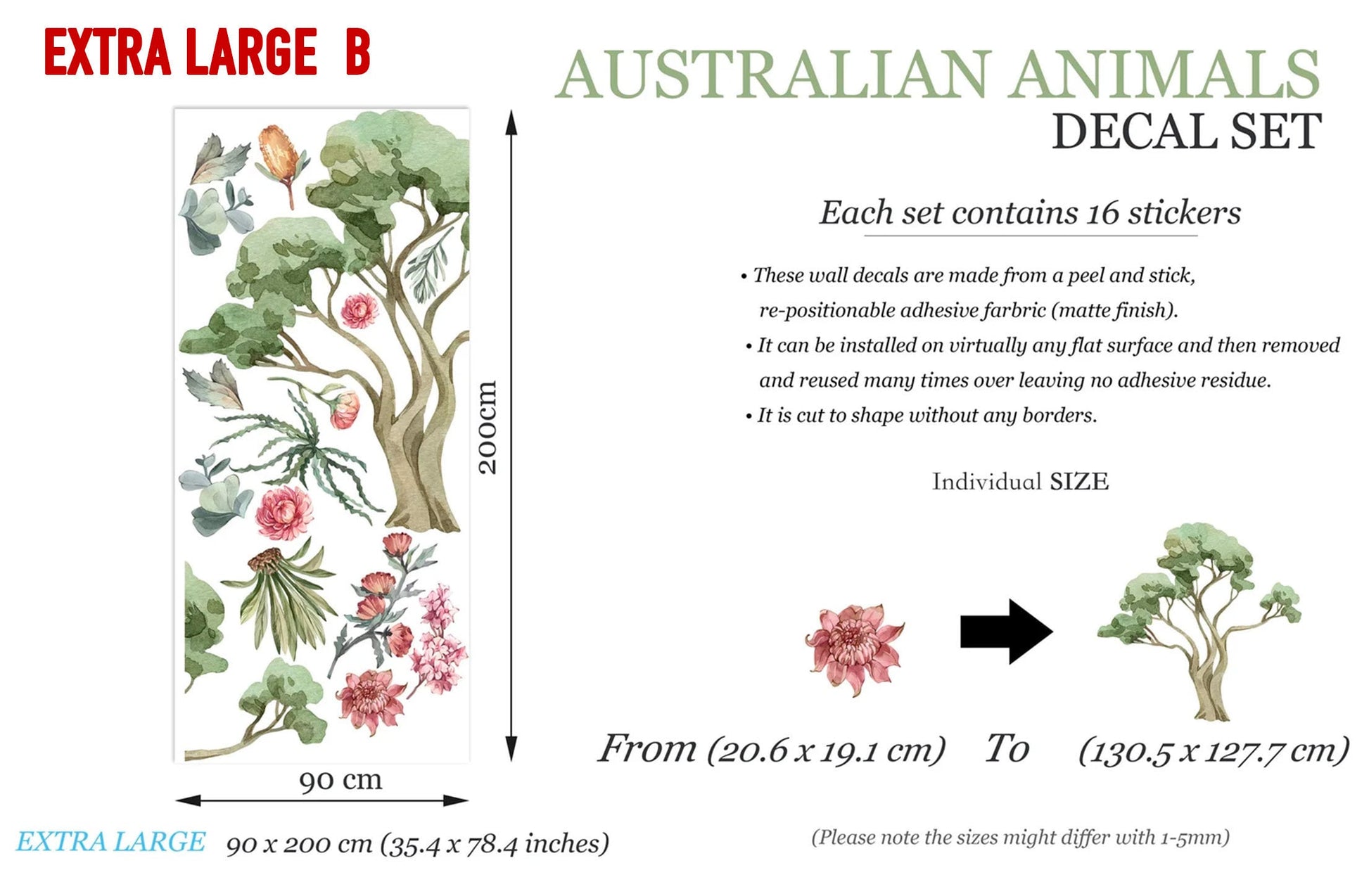 Australian Animals and Plants Kangaroo Koala Eucalyptus Removable Nursery Wall Decal - BR125