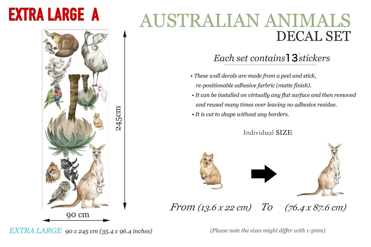 Australian Animals and Plants Kangaroo Koala Eucalyptus Removable Nursery Wall Decal - BR125