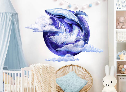Dazzling Watercolor Blue Dolphin Leaping Wall Decal - Ideal for Kids Room Decor  -BR416