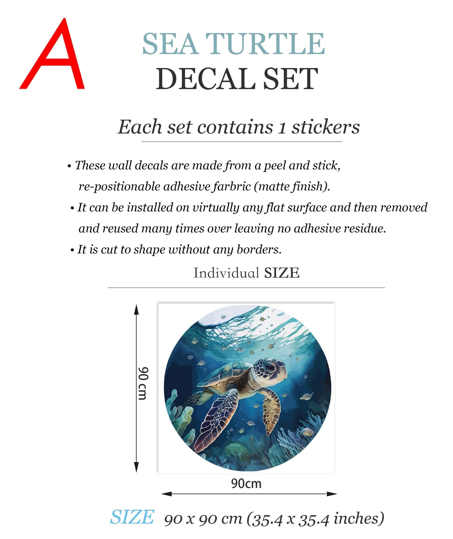Aquatic World Turtle Wall Decal - Removable Peel and Stick - BR409