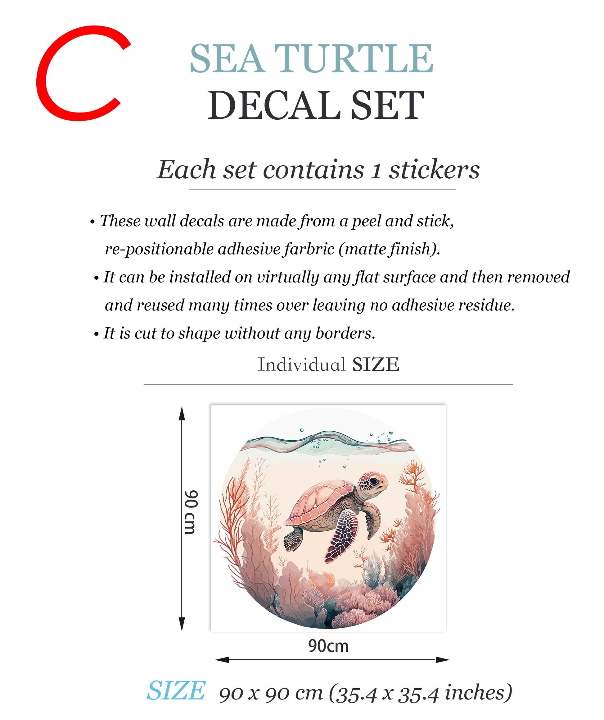 Aquatic World Turtle Wall Decal - Removable Peel and Stick - BR409