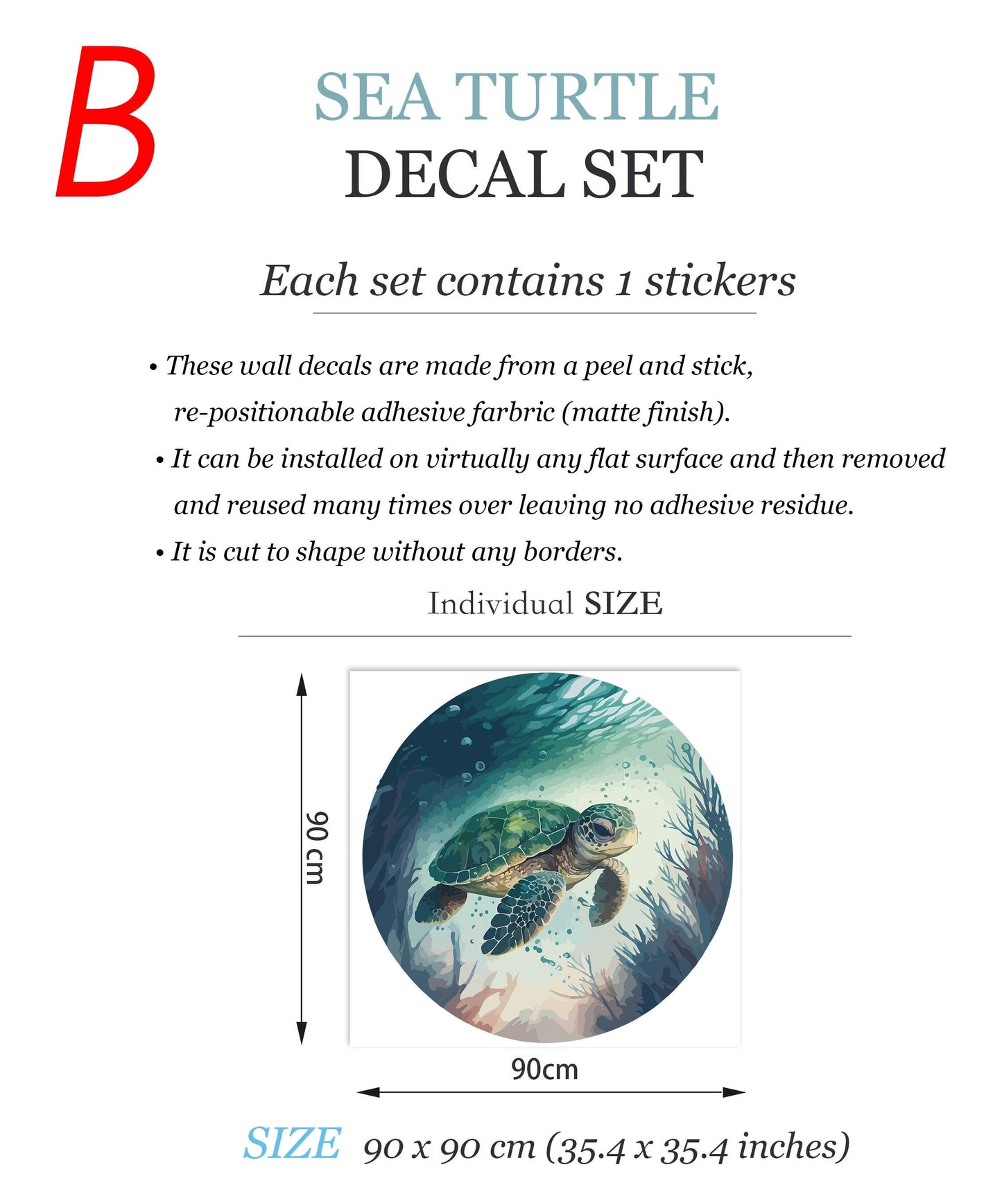 Aquatic World Turtle Wall Decal - Removable Peel and Stick - BR409