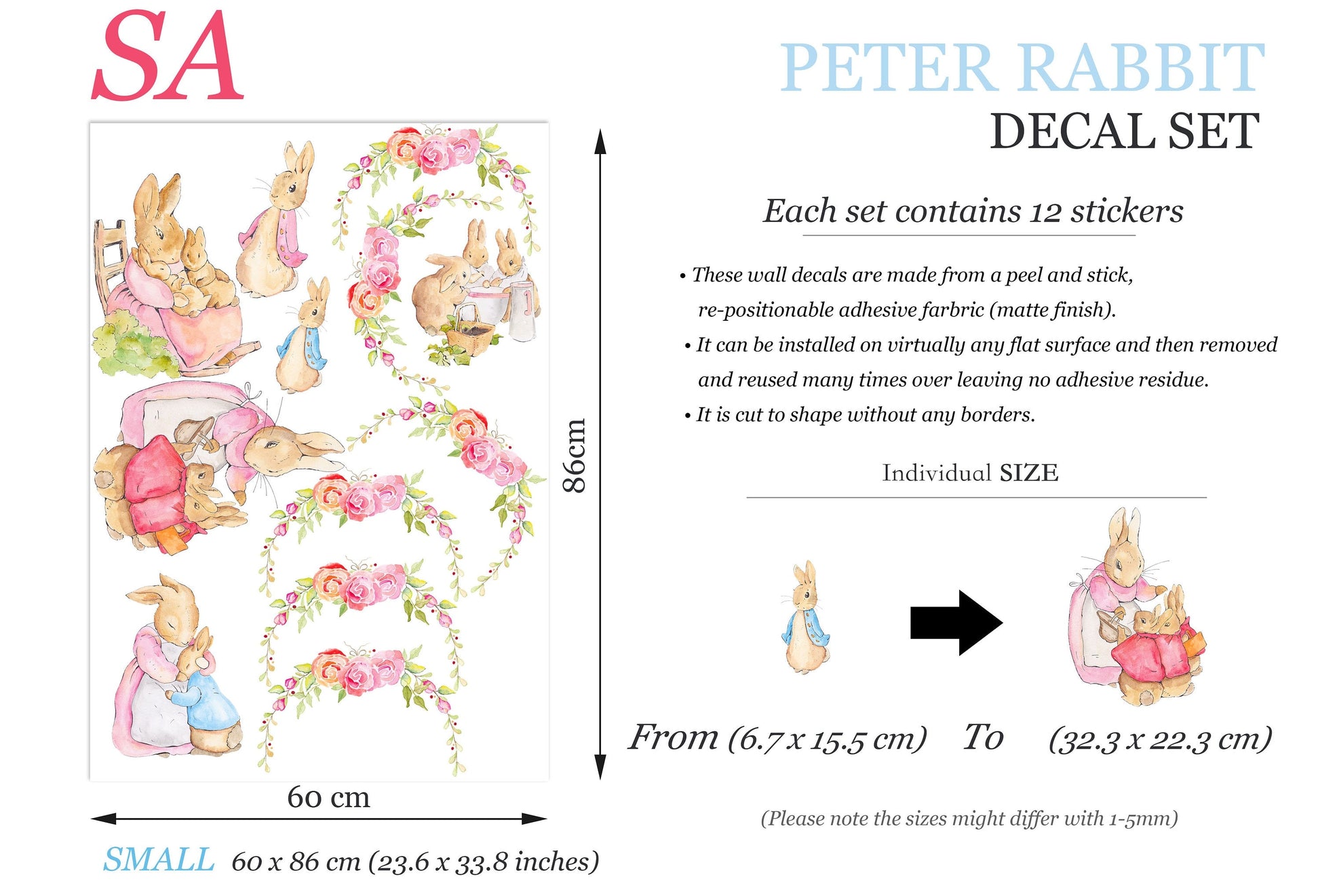 Storybook Rabbit Family: Cartoon Wall Decal in a Floral Wonderland - BR421