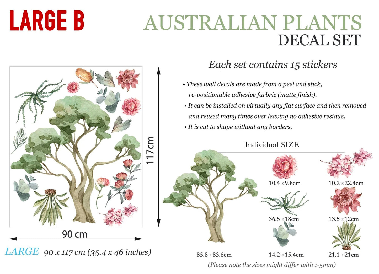 Australian Animals and Plants Kangaroo Koala Eucalyptus Removable Nursery Wall Decal - BR125