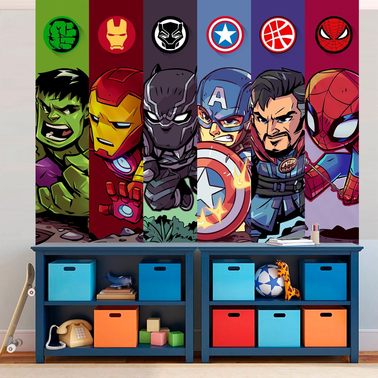 Cartoon Superheroes Banner - Iconic Logos and Portraits
