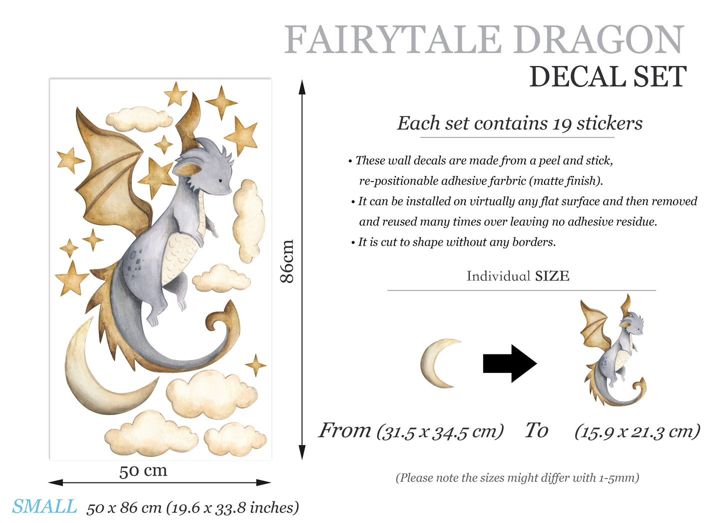 Enchanted Fairytale Dragon Moonlit Sky Wall Decal - Removable Peel And Stick - BR425