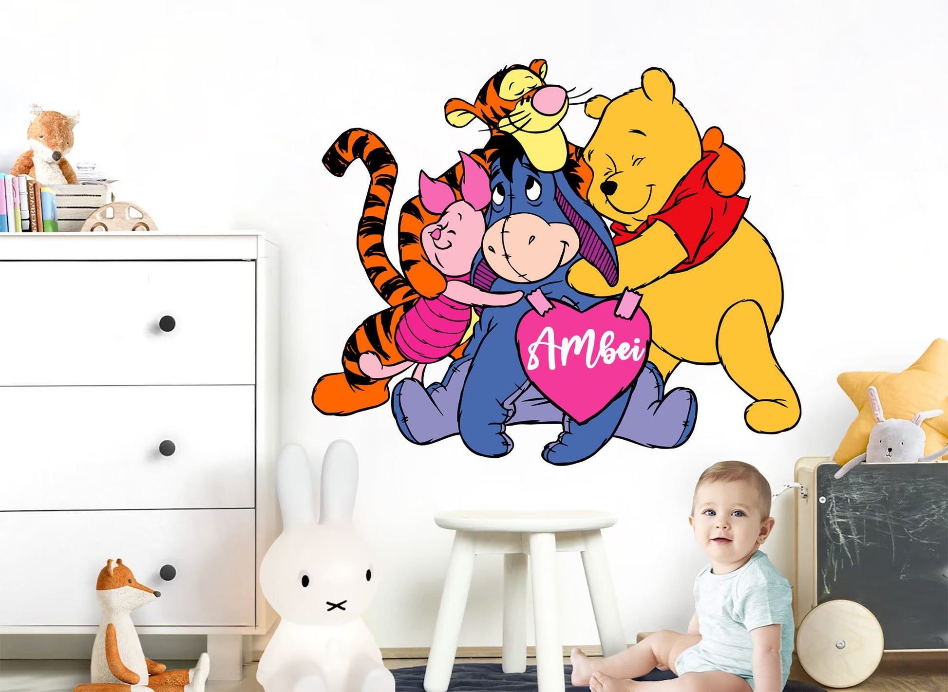 Winnie the Pooh Hugfest: Cartoon Wall Decal for Kids Room