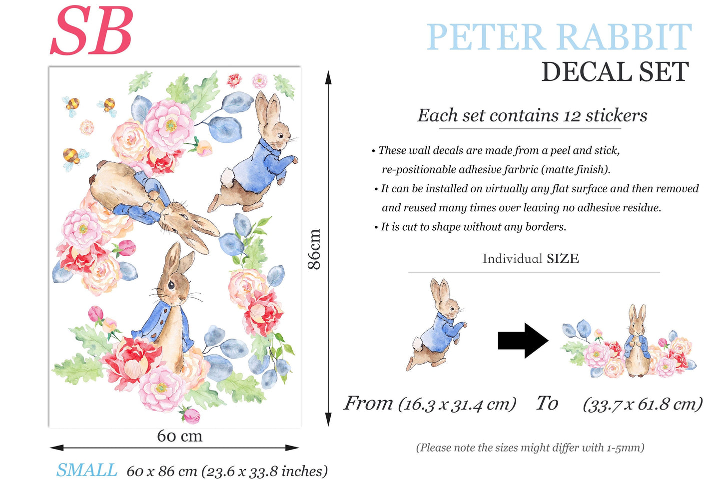 Storybook Rabbit Family: Cartoon Wall Decal in a Floral Wonderland - BR421