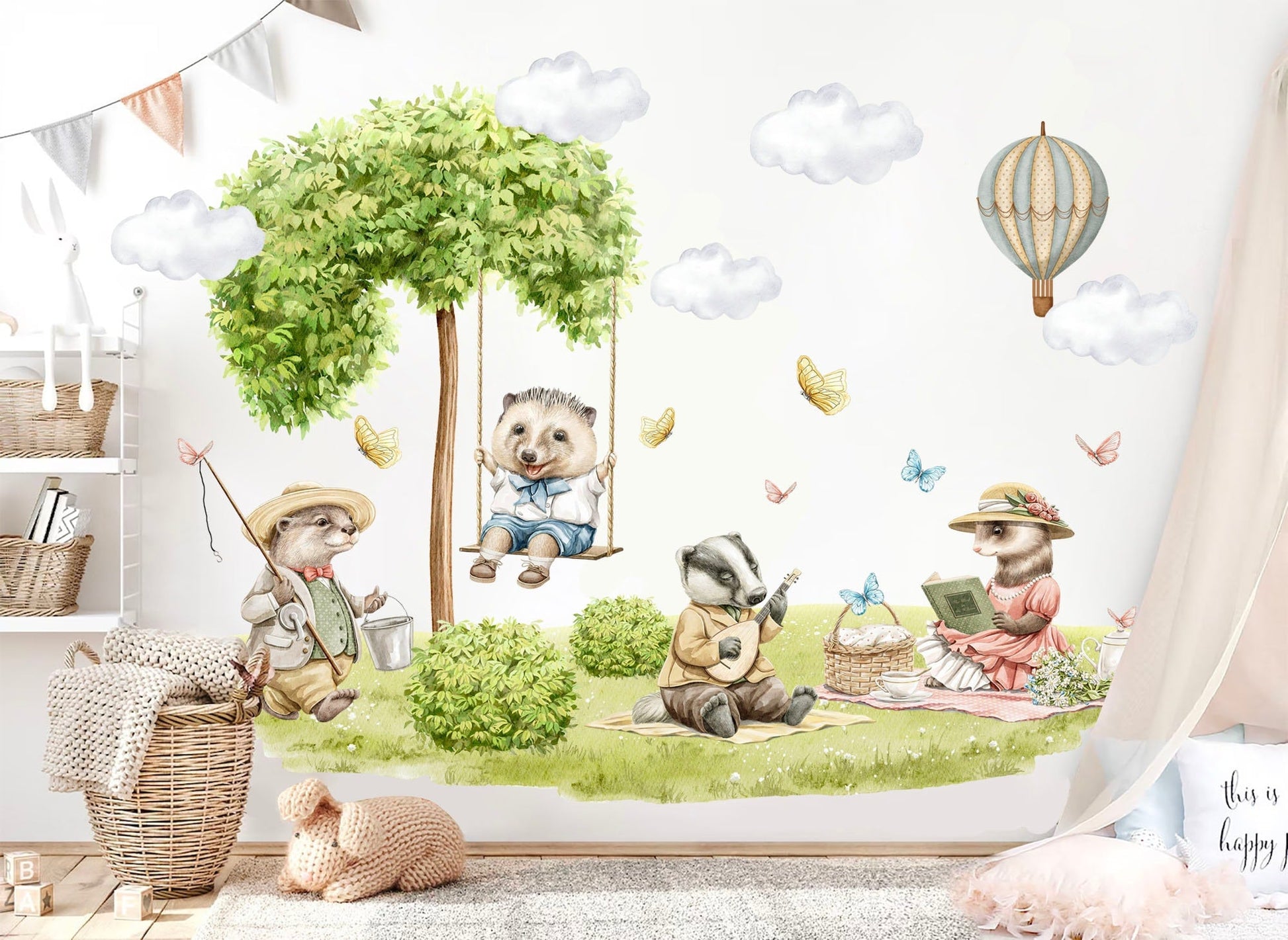 Customizable Name Forest Friends Picnic Wall Decor - Removable Peel and Stick - BR437