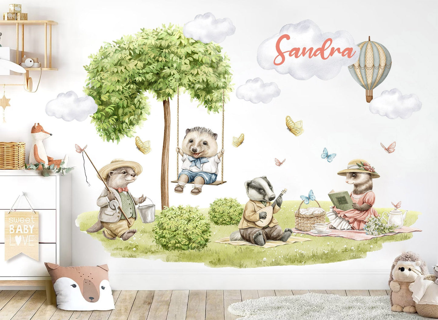 Customizable Name Forest Friends Picnic Wall Decor - Removable Peel and Stick - BR437