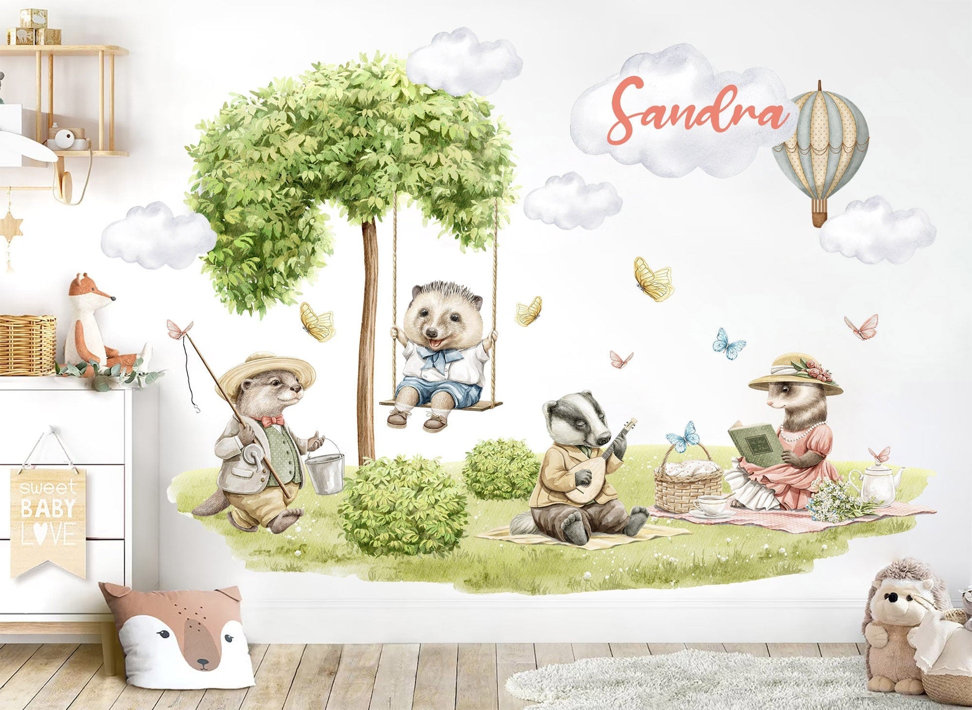 Customizable Name Forest Friends Picnic Wall Decor - Removable Peel and Stick - BR437