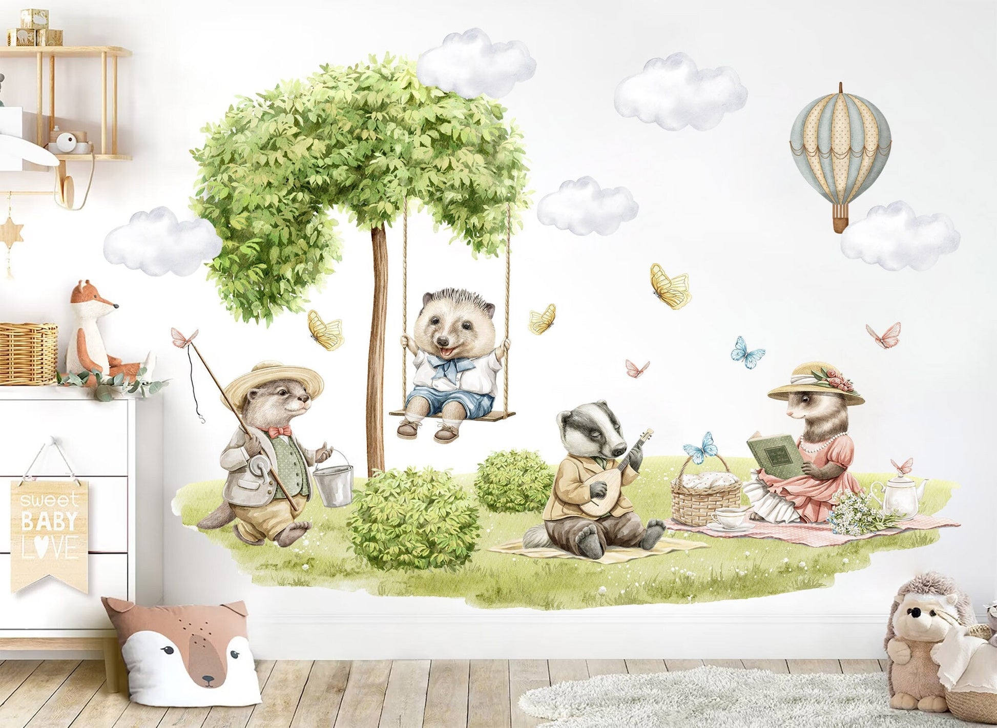 Customizable Name Forest Friends Picnic Wall Decor - Removable Peel and Stick - BR437