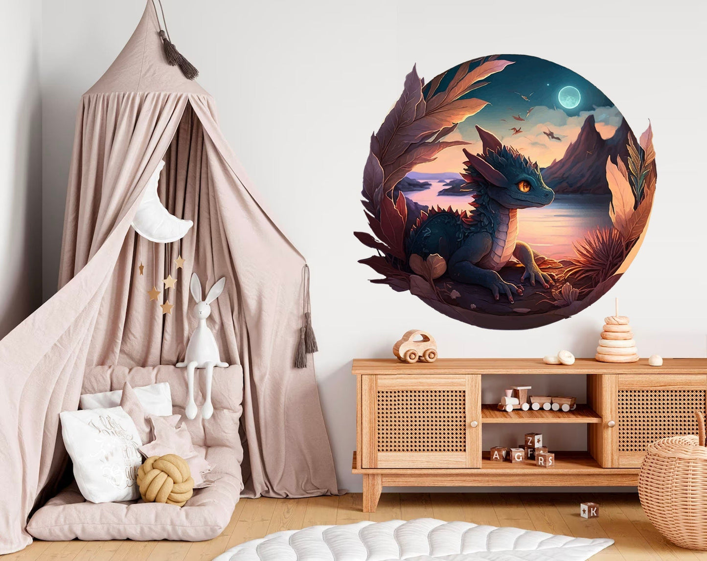 Night Sky Baby Dragon Watch the Moon Wall Decal - Removable Peel and Stick - BR438