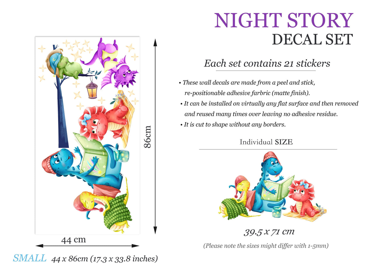 Playful Dragon Cartoon Story Reading Sleep Nursery Wall Decal - BR435