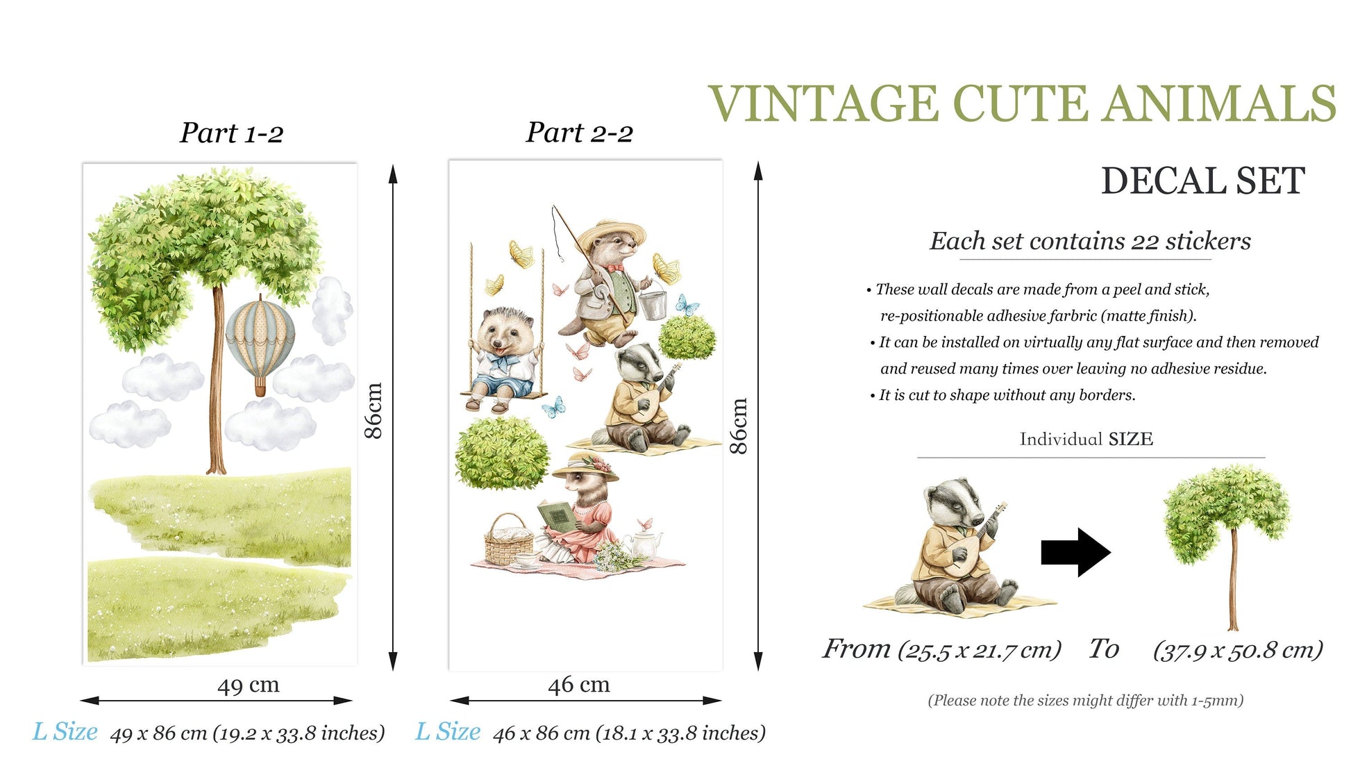 Customizable Name Forest Friends Picnic Wall Decor - Removable Peel and Stick - BR437