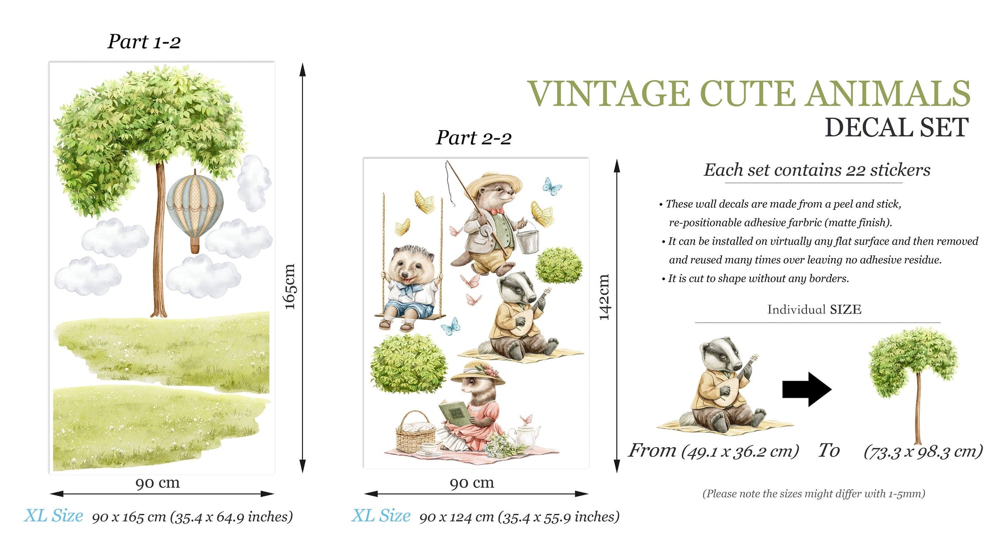 Customizable Name Forest Friends Picnic Wall Decor - Removable Peel and Stick - BR437