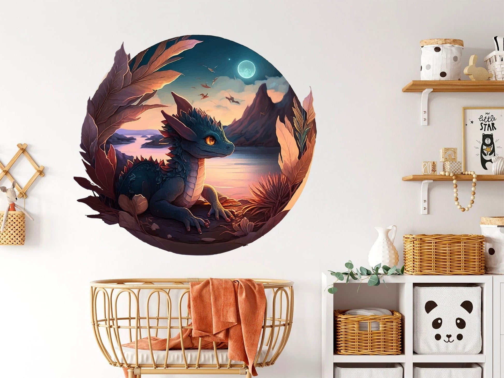 Night Sky Baby Dragon Watch the Moon Wall Decal - Removable Peel and Stick - BR438