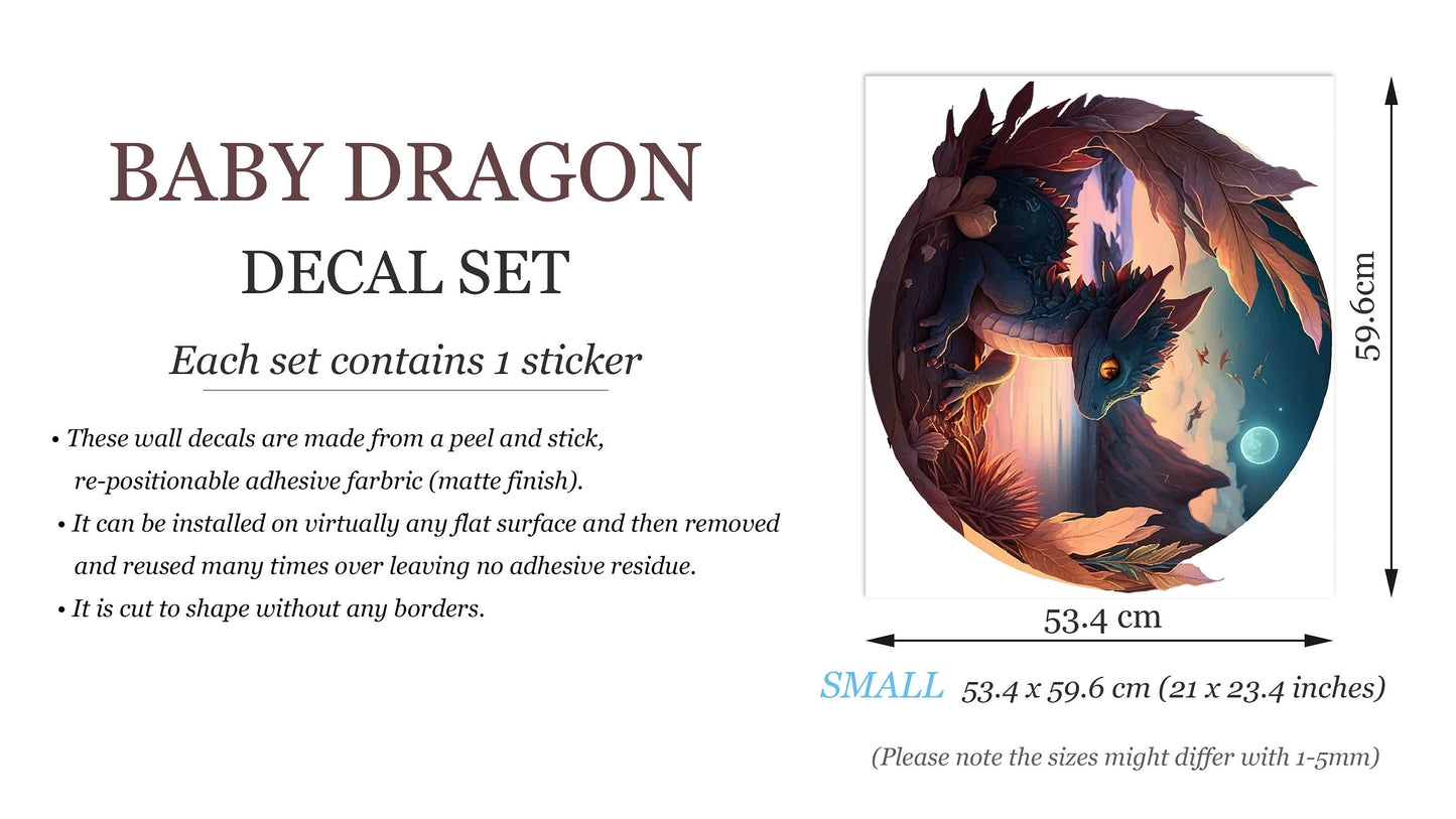 Night Sky Baby Dragon Watch the Moon Wall Decal - Removable Peel and Stick - BR438