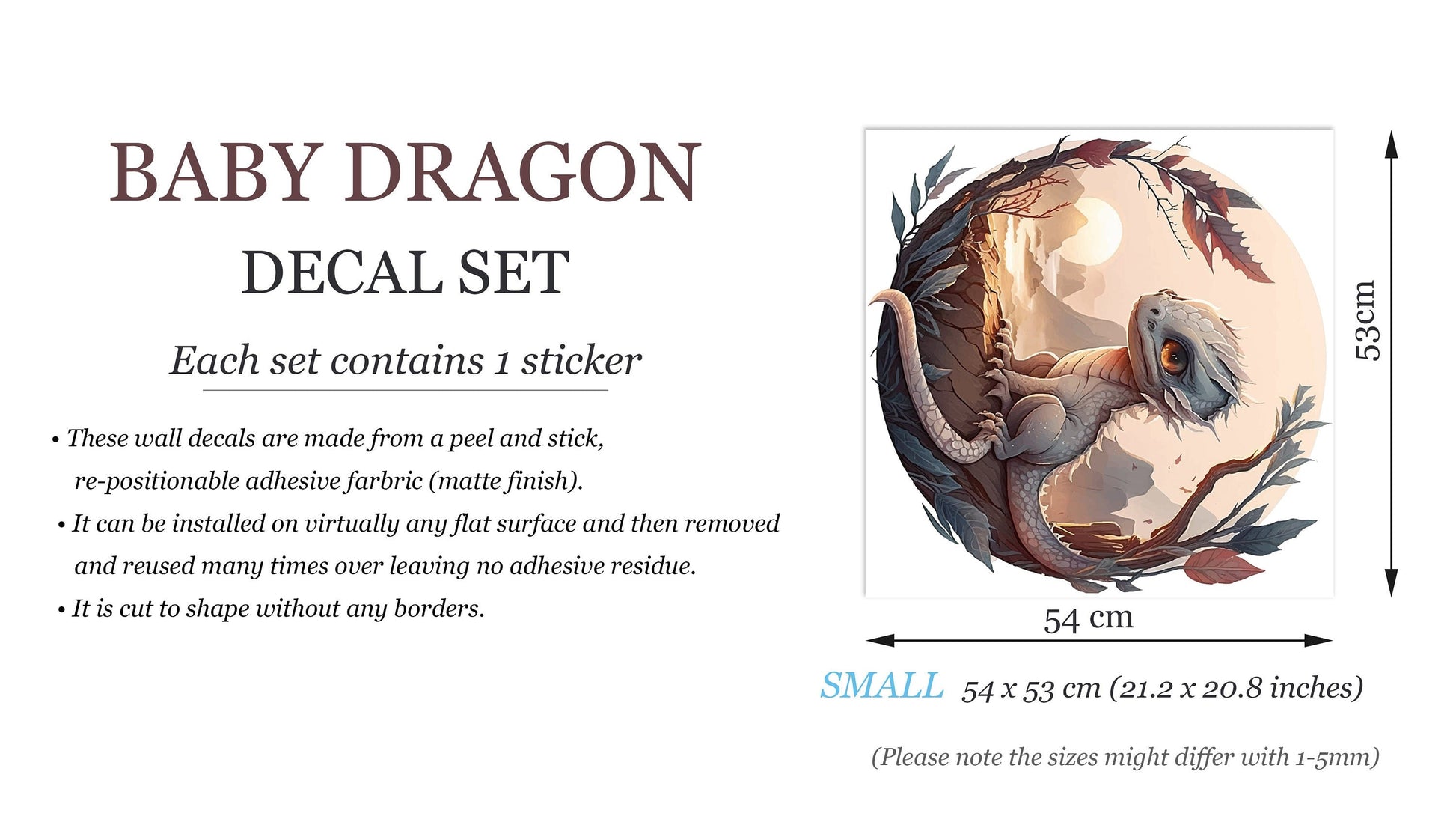 Baby Dragon Sunset Perch Round Cut Wall Decal - Removable Peel and Stick - BR439