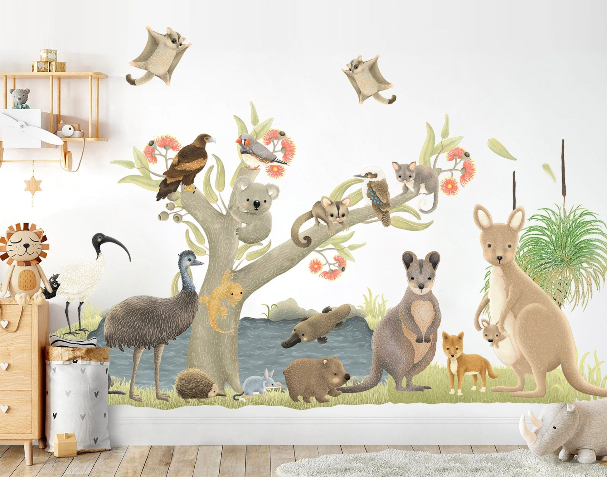 Aussie Baby Animals Kangaroo Koala Eucalyptus Flying Squirrel Removable Nursery Wall Decal - BR446