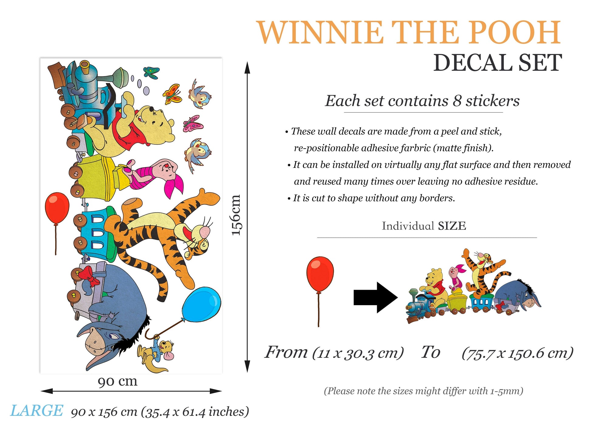 Winnie the Pooh Train Ride Wall Decal - Girls' Room Decor
