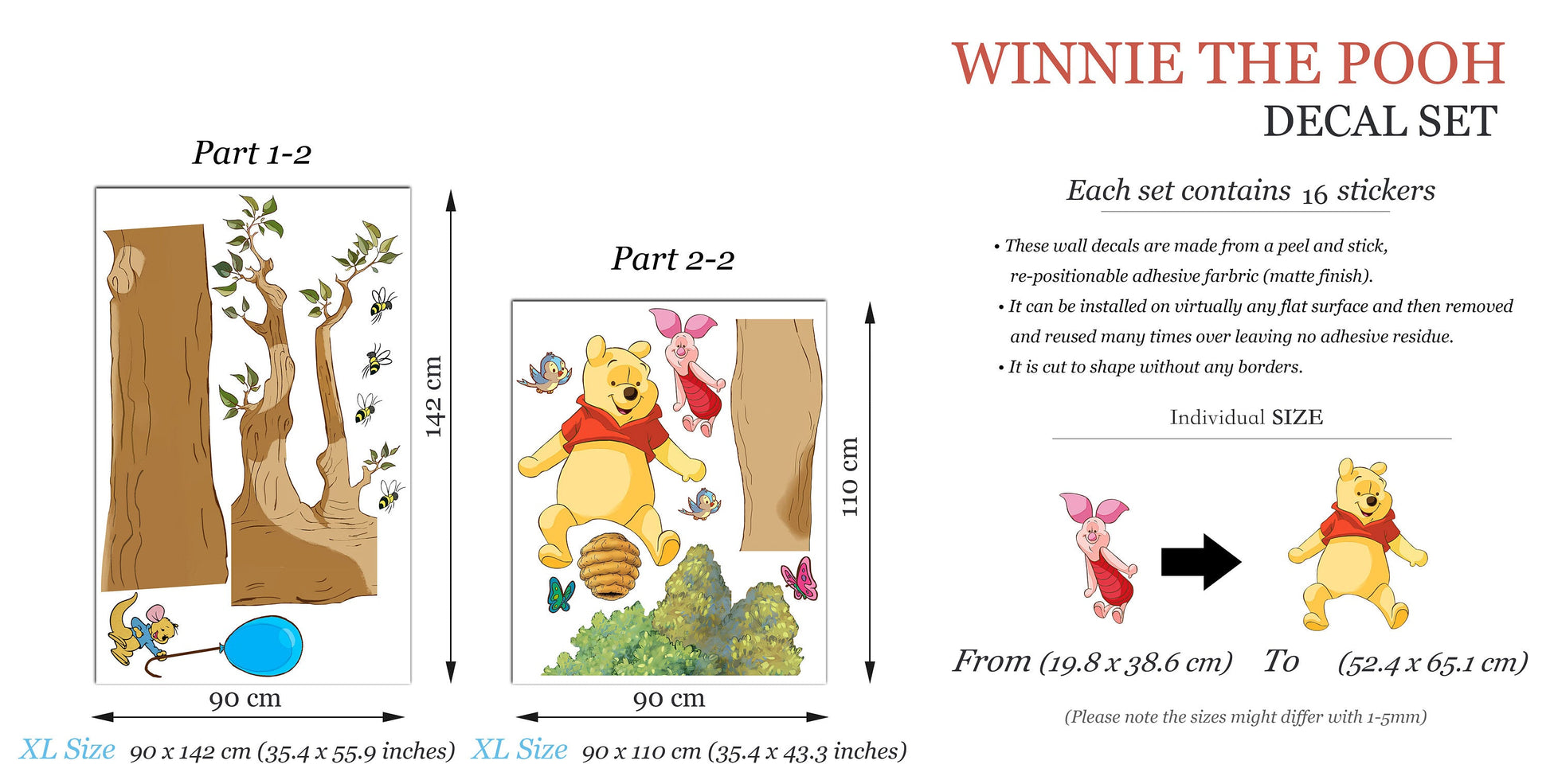 Sweet Winnie and Piglet Wall Decal for Girls' Room